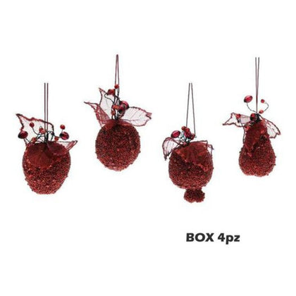 4 pendenti frutta per decorazione albero natale 10 cm - colore rosso - addobbi natalizi