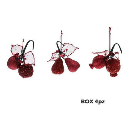 4 pendenti frutta per decorazione albero natale 10 cm - colore rosso - addobbi natalizi