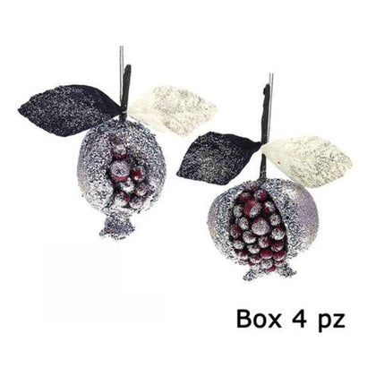 4 pendenti frutta per decorazione albero natale 15 cm - colore argento/viola - addobbi natalizi