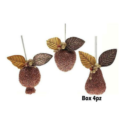 4 pendenti frutta per decorazione albero natale 10 cm - colore marrone/rame - addobbi natalizi