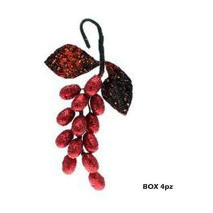 4 grappoli frutta per decorazione albero natale 18 cm - colore rosso - addobbi natalizi