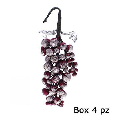 4 grappoli frutta per decorazione albero natale 28 cm - colore argento/viola - addobbi natalizi