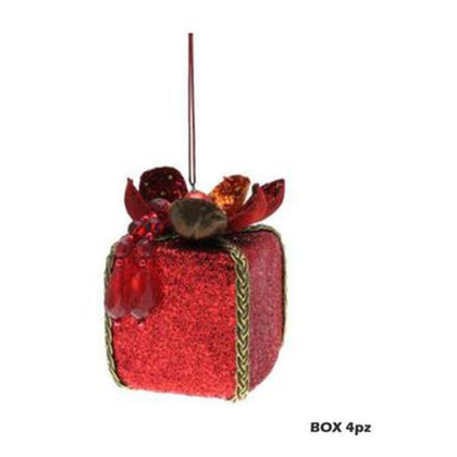 4 pacchetti per albero di natale h10 cm - colore rosso - addobbi natalizi decorazioni