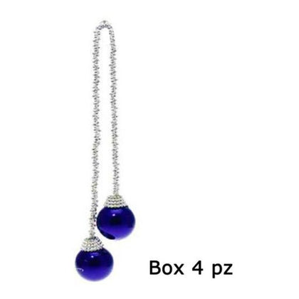 4 pendoli con 2 sfere per albero natale - colore argento/blu - addobbi natalizi decorazioni