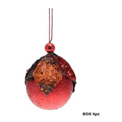 4 sfere con foglie per albero di natale Ø75 mm - colore rosso - addobbi natalizi decorazioni