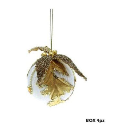 4 sfere decorate per albero di natale Ø8 cm - colore crema/oro - addobbi natalizi decorazioni