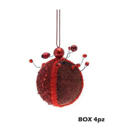 4 sfere decorate per albero di natale Ø8 cm - colore rosso - addobbi natalizi decorazioni