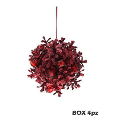 4 sfere con fiori per albero di natale Ø75 mm - colore rosso - addobbi natalizi decorazioni