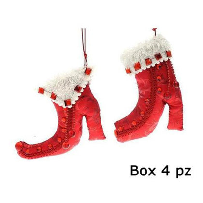 4 stivaletti per albero di natale h13 cm - colore rosso/bianco - addobbi natalizi decorazioni