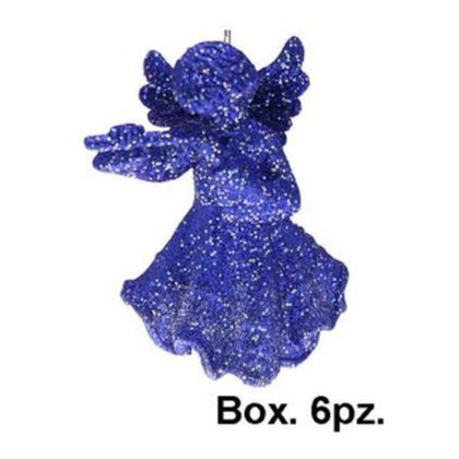 6 Angeli con glitter per albero natale - colore blu - addobbi natalizi decorazioni