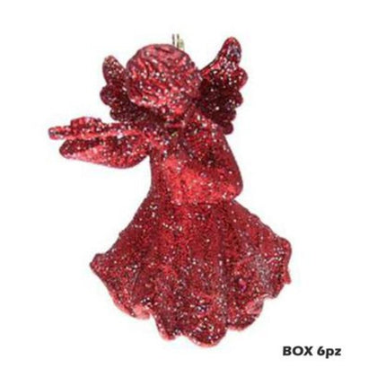 6 Angeli con glitter per albero natale - colore rosso - addobbi natalizi decorazioni