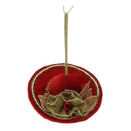 Cappello pendente in velluto per albero natale Ø10 cm - colore rosso - addobbo decorazione natalizia