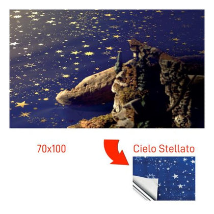 Carta regalo natalizia metalizzata stellata 70x100 cm - colore blu - 25 pezzi