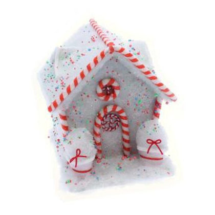 Casetta natalizia innevata 25x21xh26 cm - colore bianco/rosso - decorazione addobbo natale