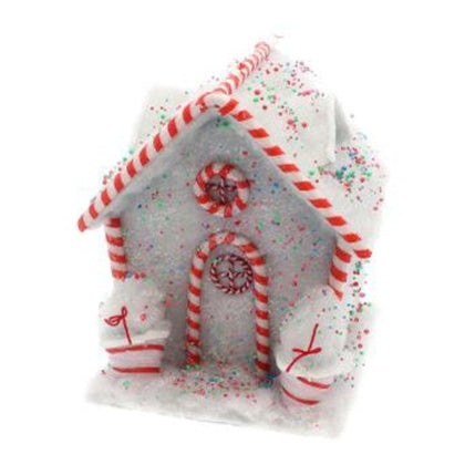 Casetta natalizia innevata 28x27xh33 cm - colore bianco/rosso - decorazione addobbo natale