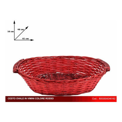 Cesto ovale natalizio 61x48x16 cm - colore rosso - decorazione addobbo natale