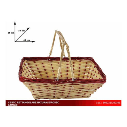 Cesto rettangolare natalizio + manico 42x34x15 cm - colore beige/rosso - decorazione addobbo natale