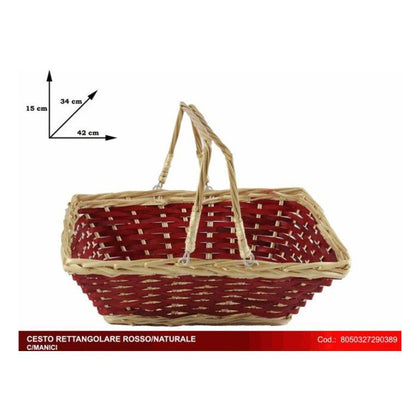 Cesto rettangolare natalizio + manico 42x34x15 cm - colore rosso/beige - decorazione addobbo natale