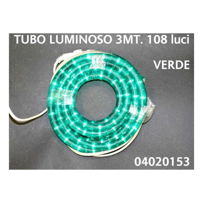 Tubo luminoso con 108 luci - colore verde - lunghezza 3 metri - addobbo natalizio decorazione