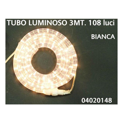 Tubo luminoso con 108 luci - colore bianco - lunghezza 3 metri - addobbo natalizio decorazione