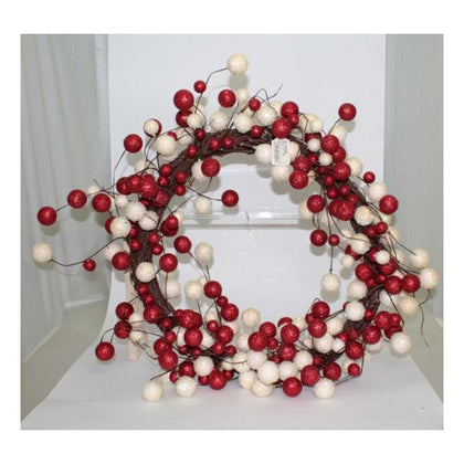 Corona natalizia decorata con sfere Ø67 cm - rosso/bianco - decorazione natale addobbo