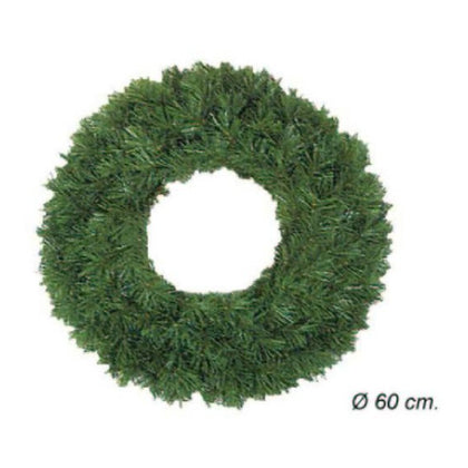 Corona pendente natalizia fantasia pino verde Ø60 cm 130 rami - addobbo di natale