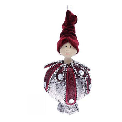 Elfo decorato pendente palla per albero di natale 15 cm - colore argento/viola