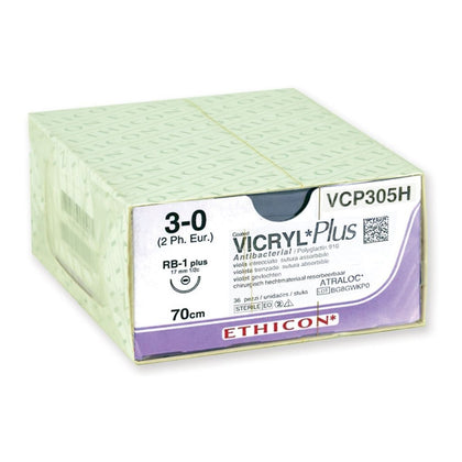 Sutura Assorbibile Ethicon Vicryl Plus - 3/0 Ago 17 mm - Conf. 36 Pz.