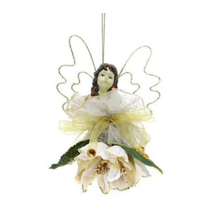 Fata pedente decorata per albero di natale h18 cm - colore oro crema -