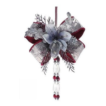 Fiocco pendente con fiore per albero natale 28 cm - argento/viola - decorazione addobbo natalizio