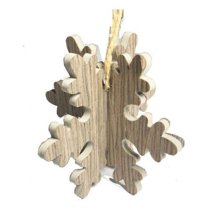 Fiocco di neve pendente 4D per albero natale 12 cm - colore legno NAA - decorazione addobbo natalizio