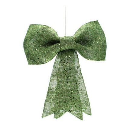 Fiocco con glitter h30 cm per albero natale - colore verde - decorazione addobbo natalizio