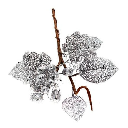 Fiore pendente con 4 foglie per albero natale 38 cm - colore argento - addobbo decorazione natalizia