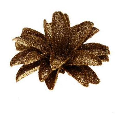 Fiore con clip e glitter Ø12 cm per albero natale - colore marrone - addobbo decorazione natalizia