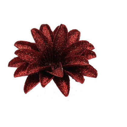 Fiore con clip e glitter Ø12 cm per albero natale - colore rosso - addobbo decorazione natalizia