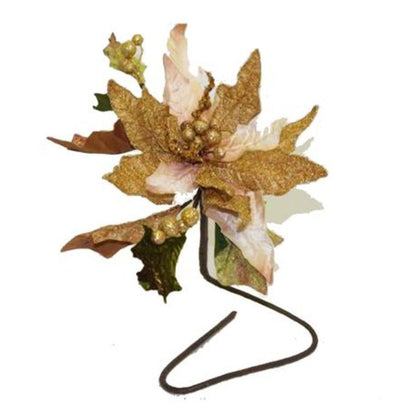 Fiore decorato glitter 72 cm per albero natale - colore oro/crema - addobbo decorazione natalizia