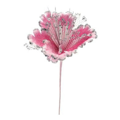 Fiore decorato per albero natale - colore rosa - addobbo decorazione natalizia