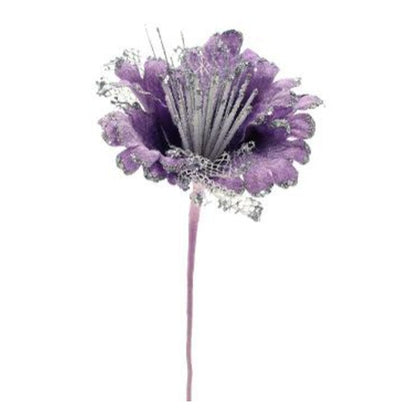 Fiore decorato per albero natale - colore viola - addobbo decorazione natalizia