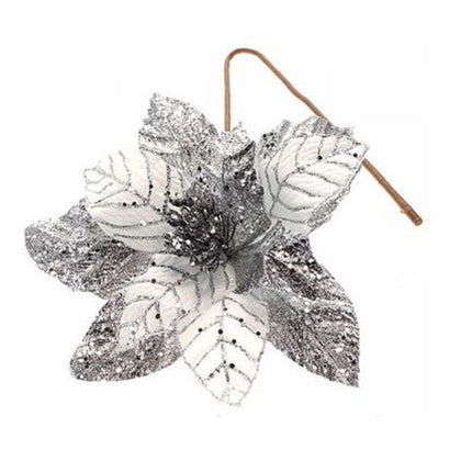 Fiore stella di natale decorata addobbo decorazione natalizia 72 cm - colore argento