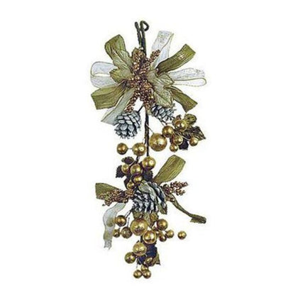 decorazione per porta con ramo 38 cm addobbo natalizio - colore oro crema