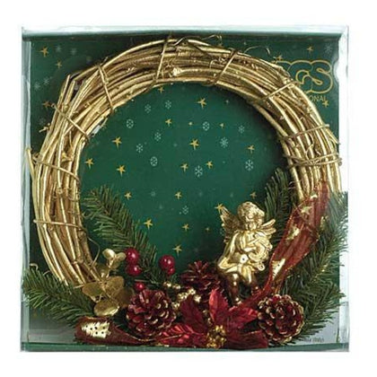 Decorazione per porta corona natalizia 30 cm - colore oro/rosso - addobbo di natale