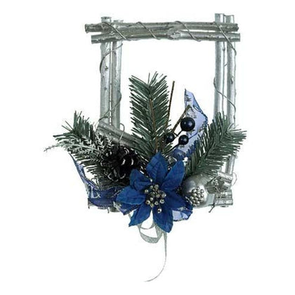 Decorazione per porta Quadretto 20x15 cm - colore argento/blu - addobbo natale