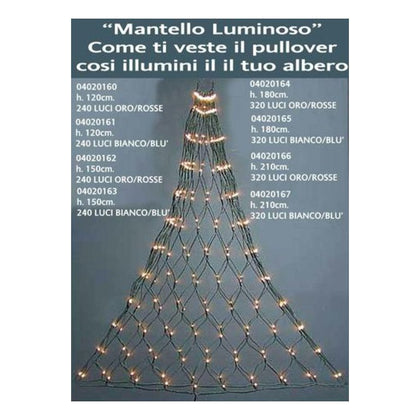 Mantello catena luminosa per albero natale 240 Luci h150 cm - luci oro/rosse - decorazione addobbo natalizio