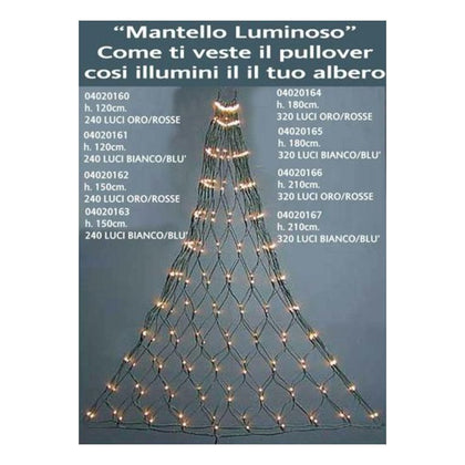 Mantello catena luminosa per albero natale 240 Luci h150 cm - luci blu - decorazione addobbo natalizio