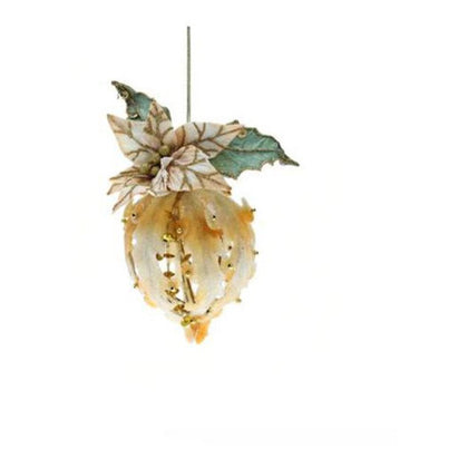 Melograno decorato per albero natale 10 cm - colore crema/oro - addobbo decorazione natalizia