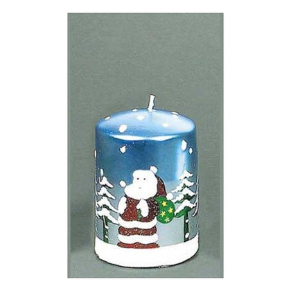 Candela natalizia decorata 100x75 mm - colore blu/bianco - addobbo natale