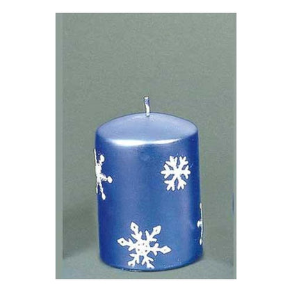 Candela satinata natalizia decorata 100x75 mm - colore blu - addobbo natale