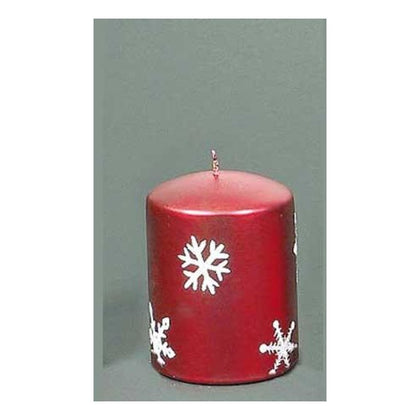 Candela satinata natalizia decorata 100x75 mm - colore rosso - addobbo natale