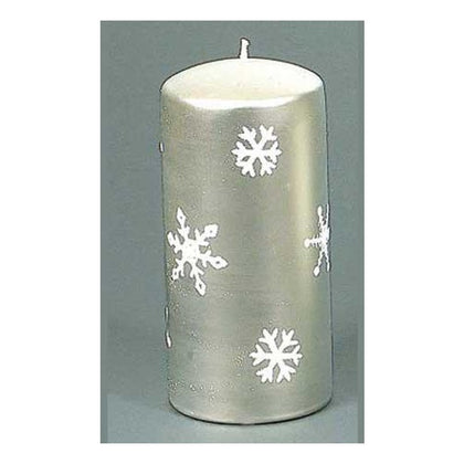 Candela satinata natalizia decorata 160x75 mm - colore argento - addobbo natale