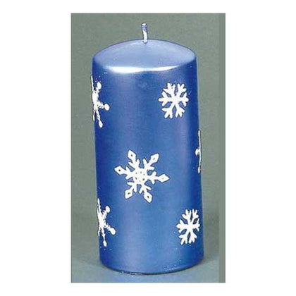 Candela satinata natalizia decorata 160x75 mm - colore blu - addobbo natale